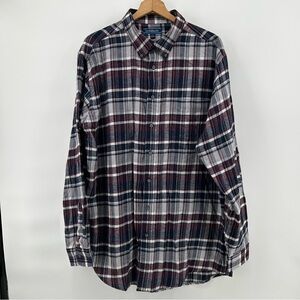 Croft &‎ Barrow Men’s Flannel Button Up XLT Plaid Burgundy Navy Blue Super Soft
